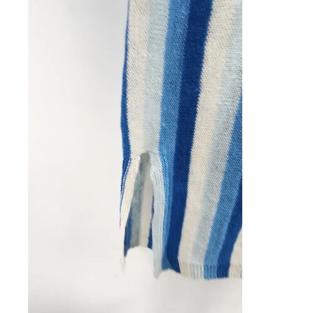 New NWT Zara Linen Wide Leg‎ Blue White Stripe Pants Size Small